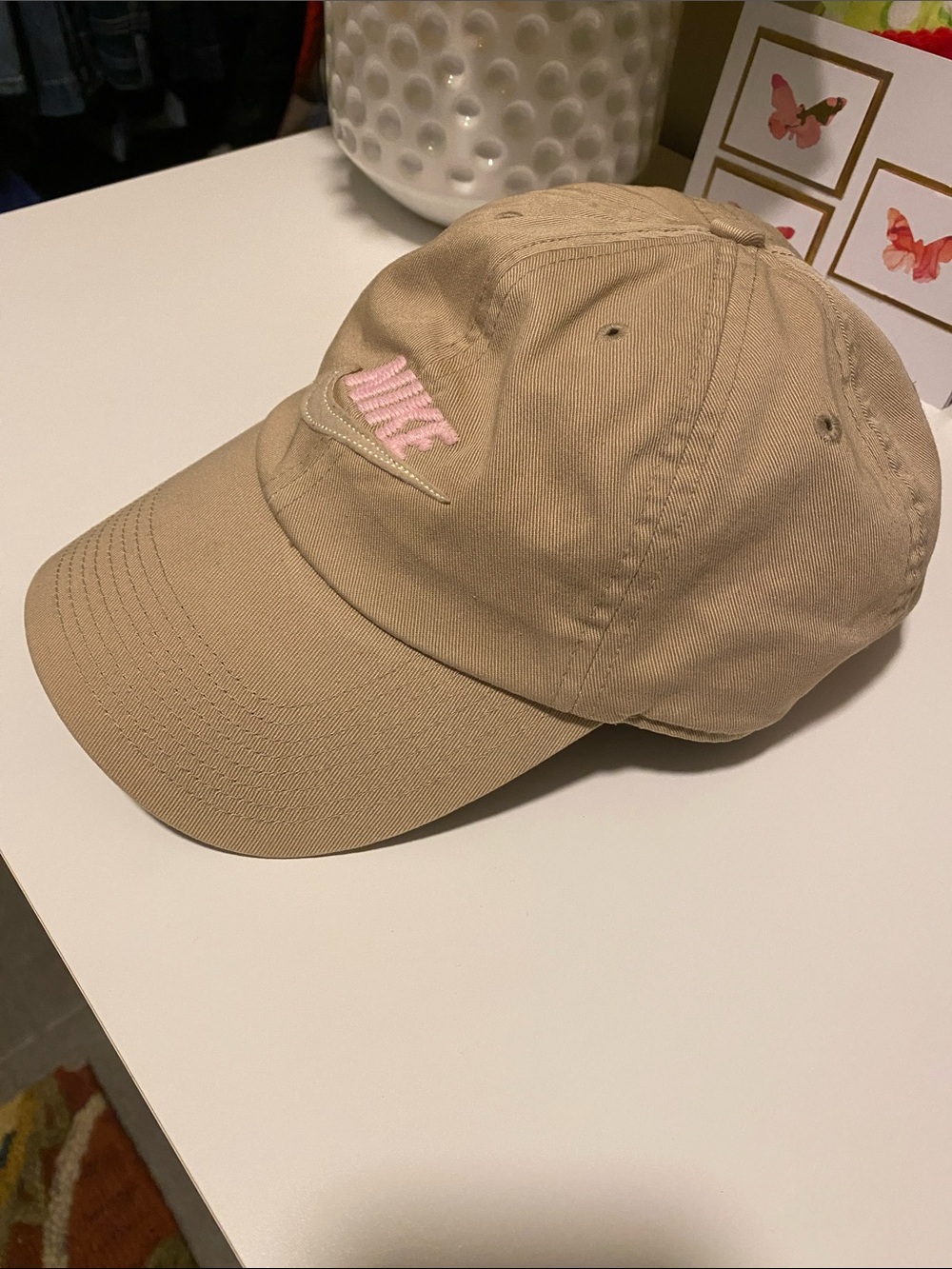 Nike Beige Baseball Cap with Pink Logo